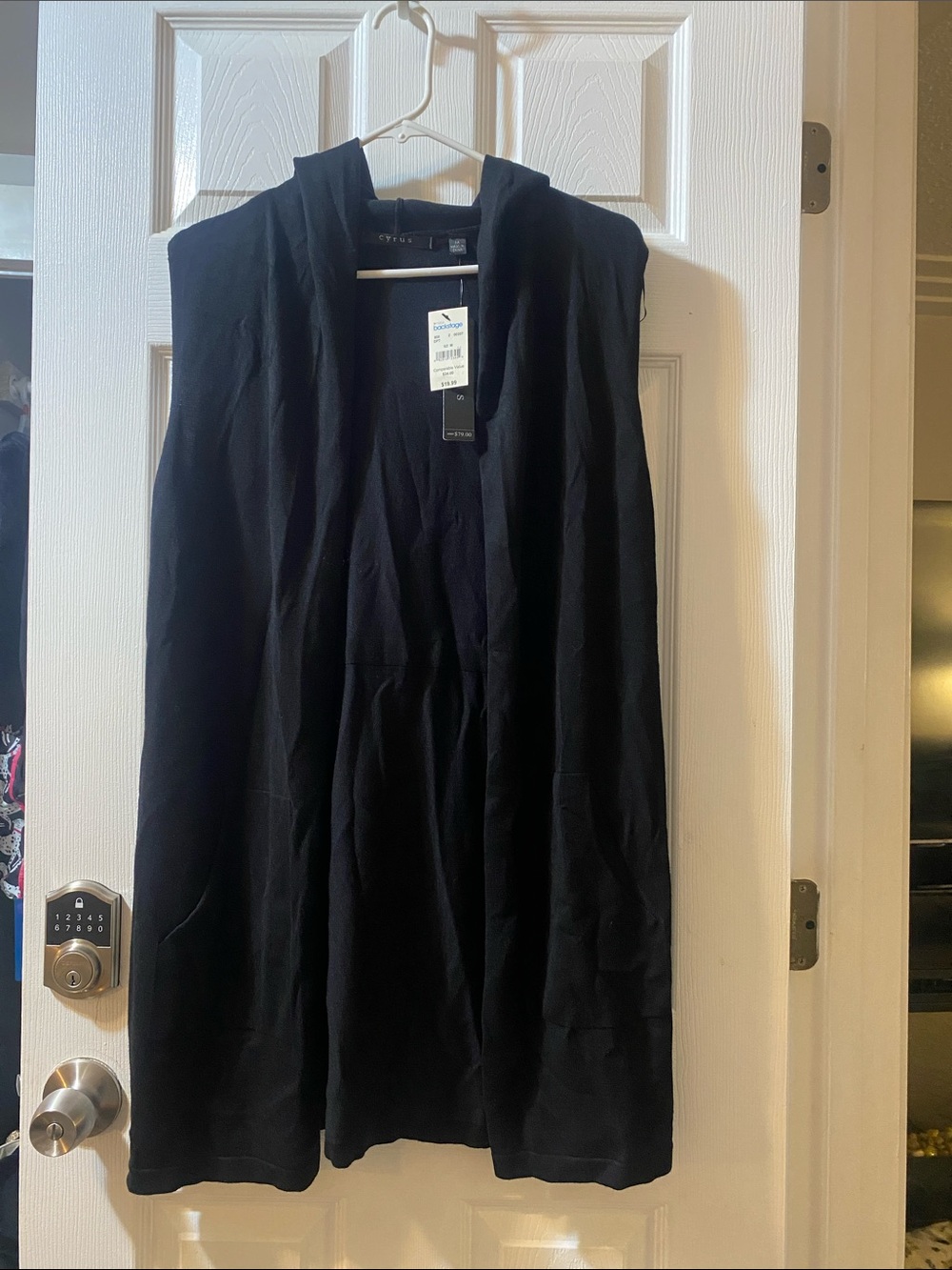 Cyrus Black Open-Front Hooded Cardigan